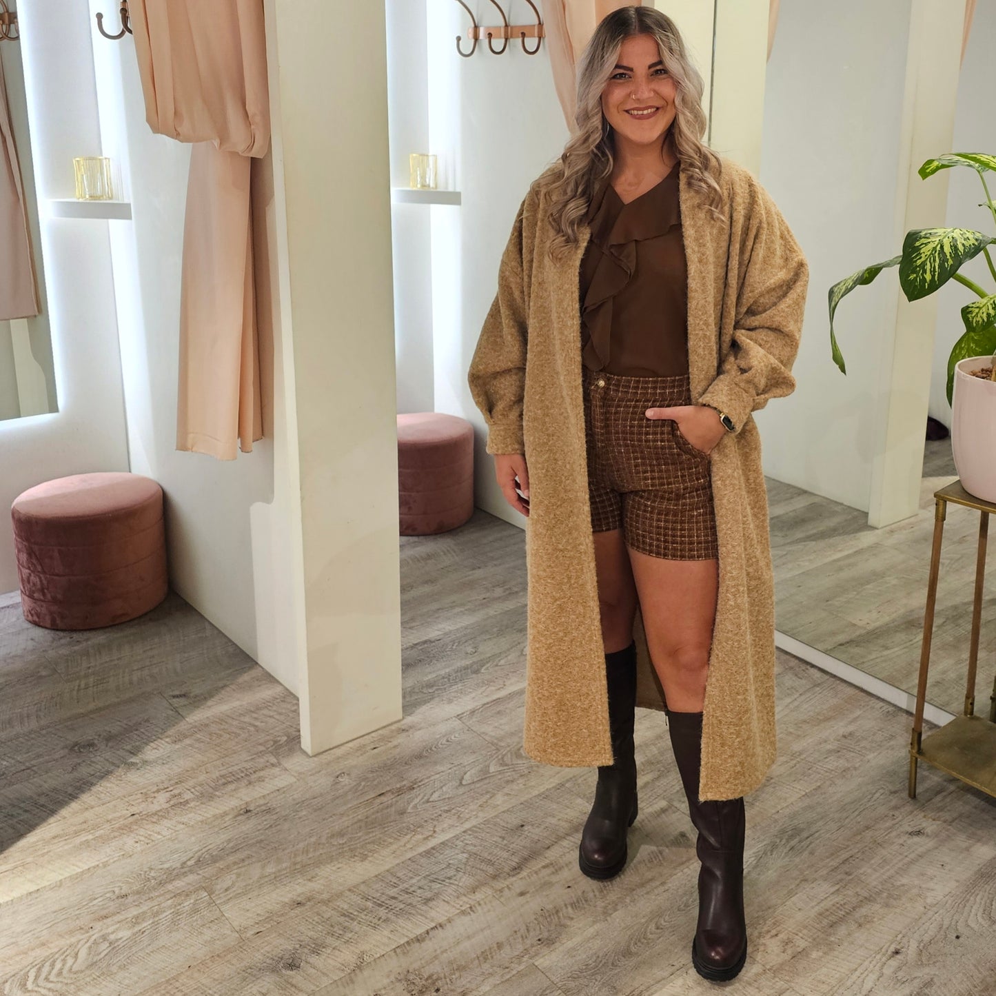 Jas stof lang 22137 Camel