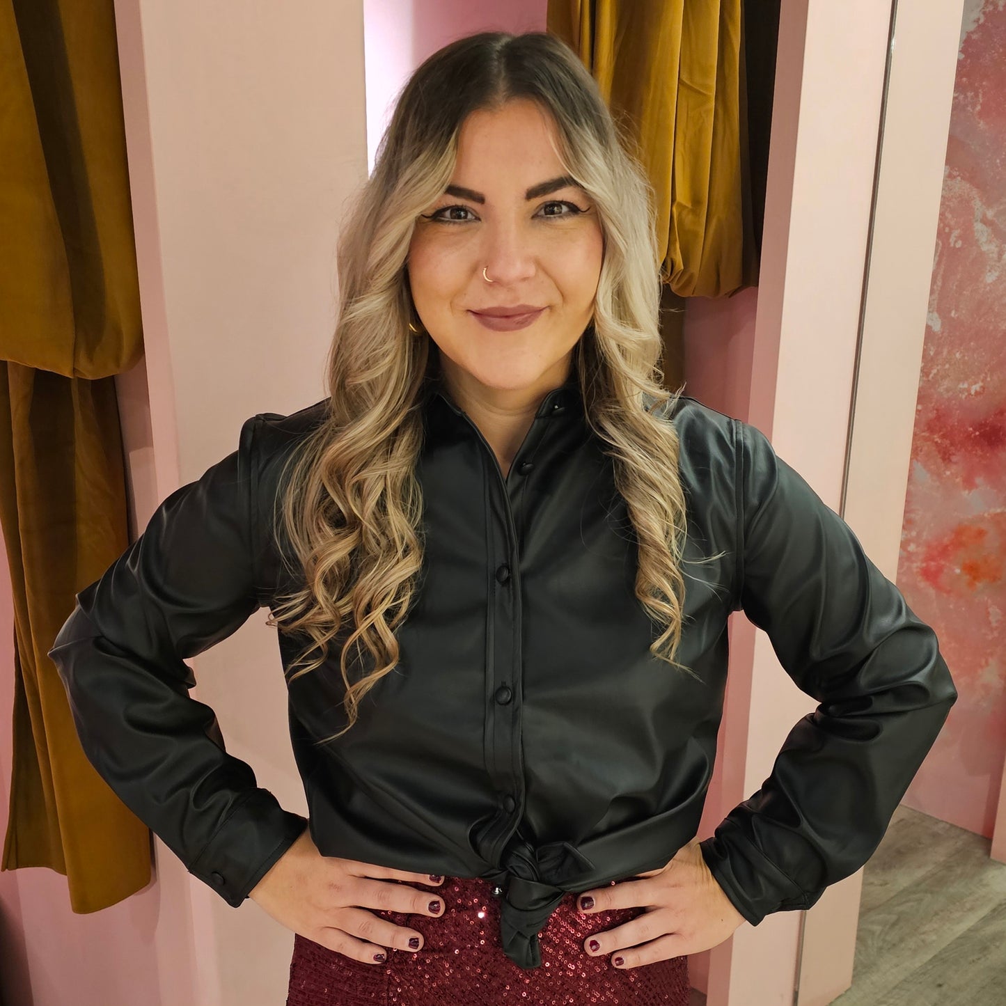 PU blouse 9621 Zwart