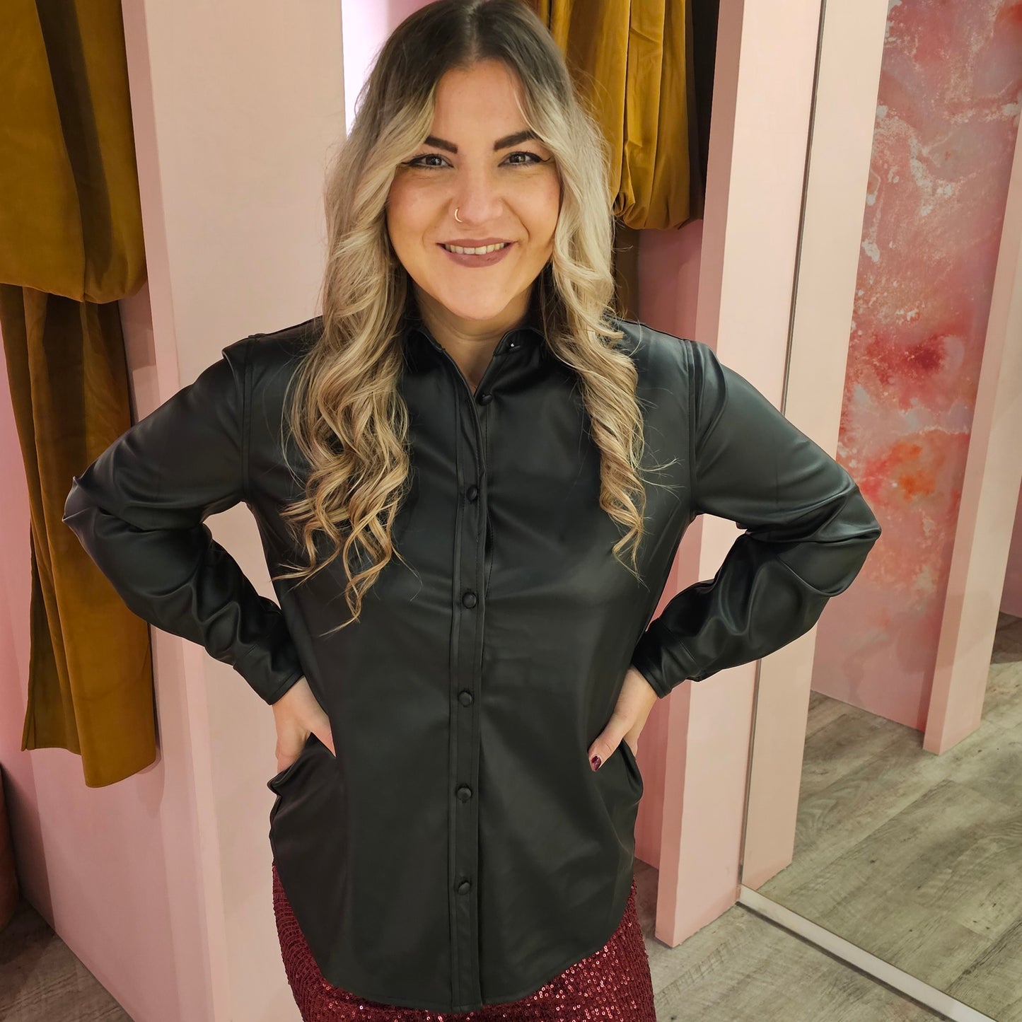 PU blouse 9621 Zwart