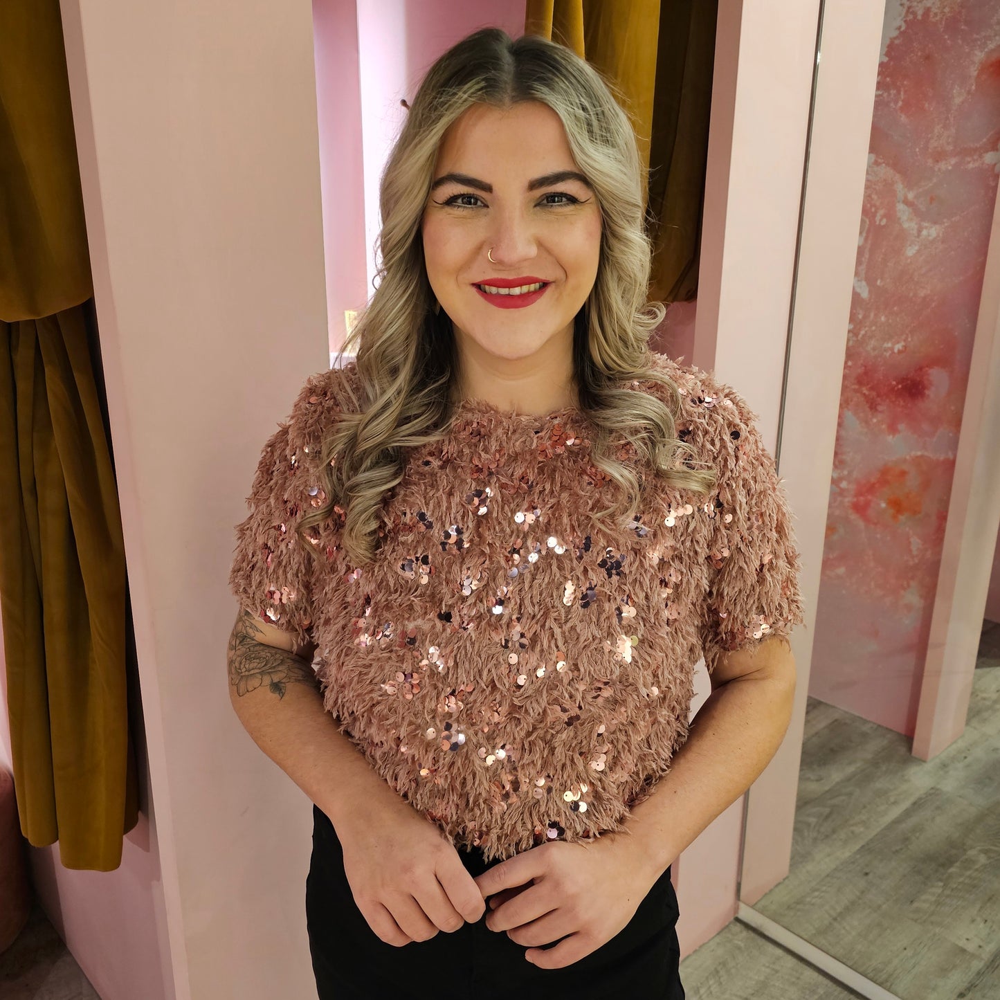Veren sequins top 23967 Roze