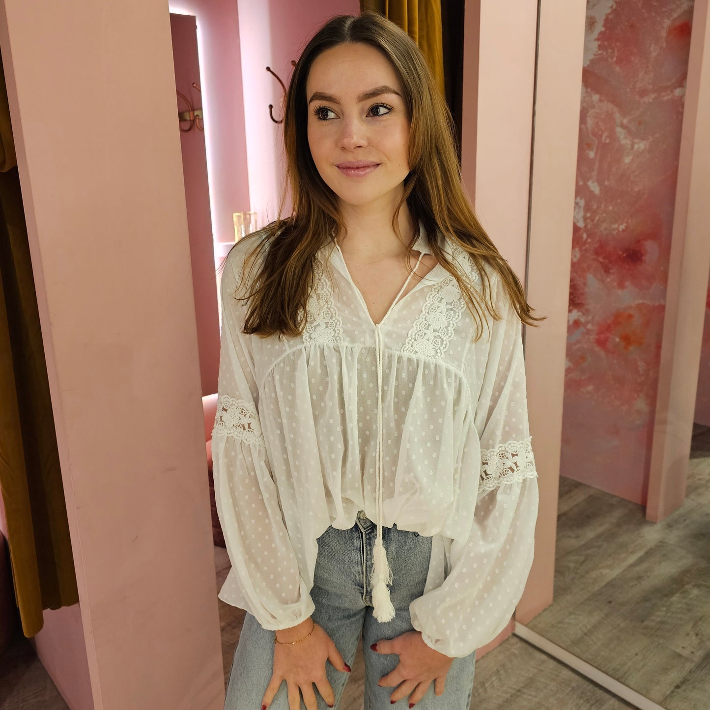 Blouse bolletjes 9389 Wit