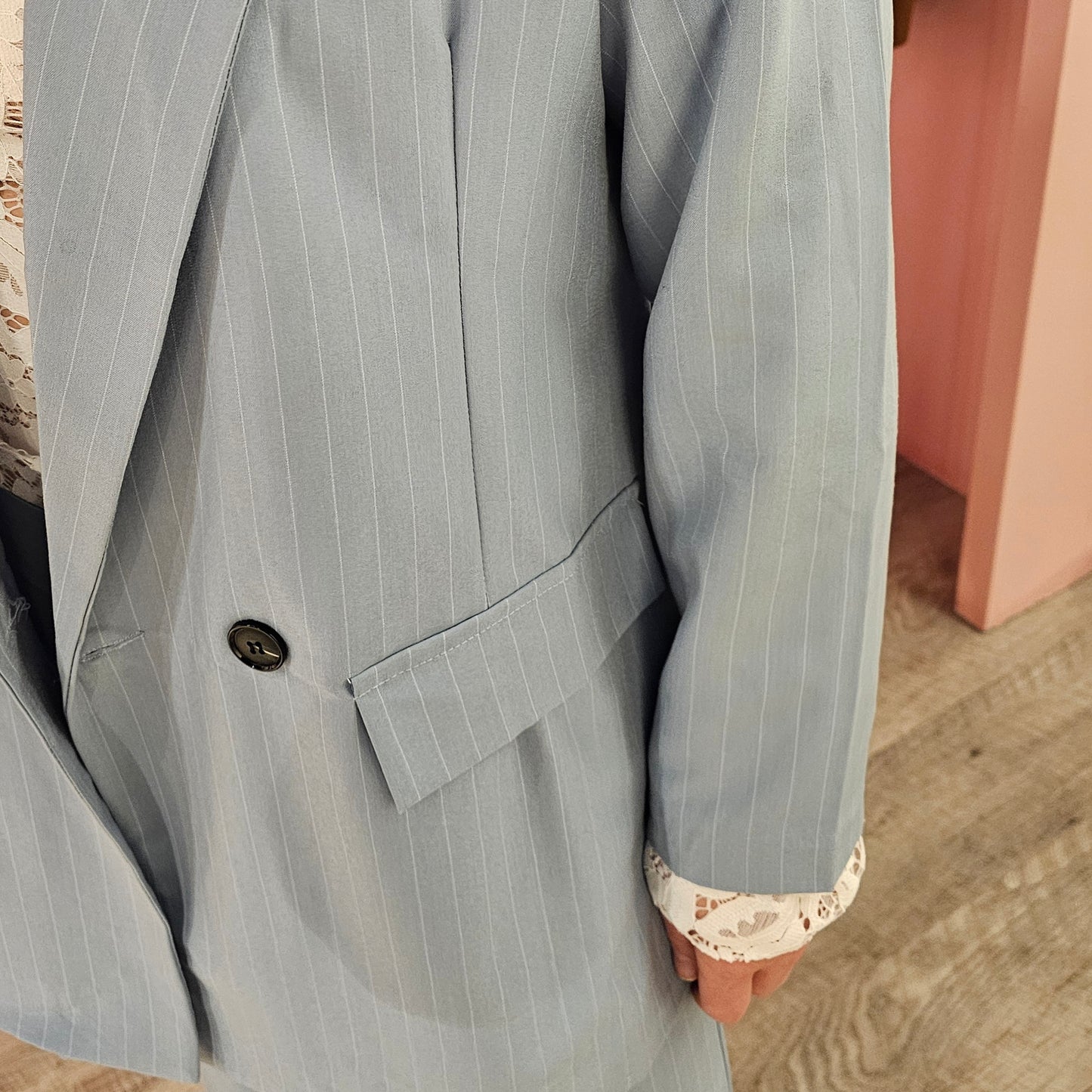 Krijtstreep pak 30589 Blauw