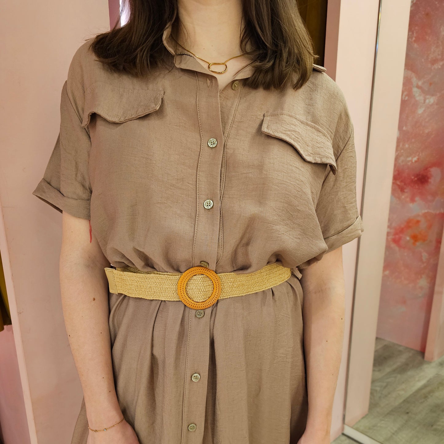 Casual belt dress 0249 Taupe