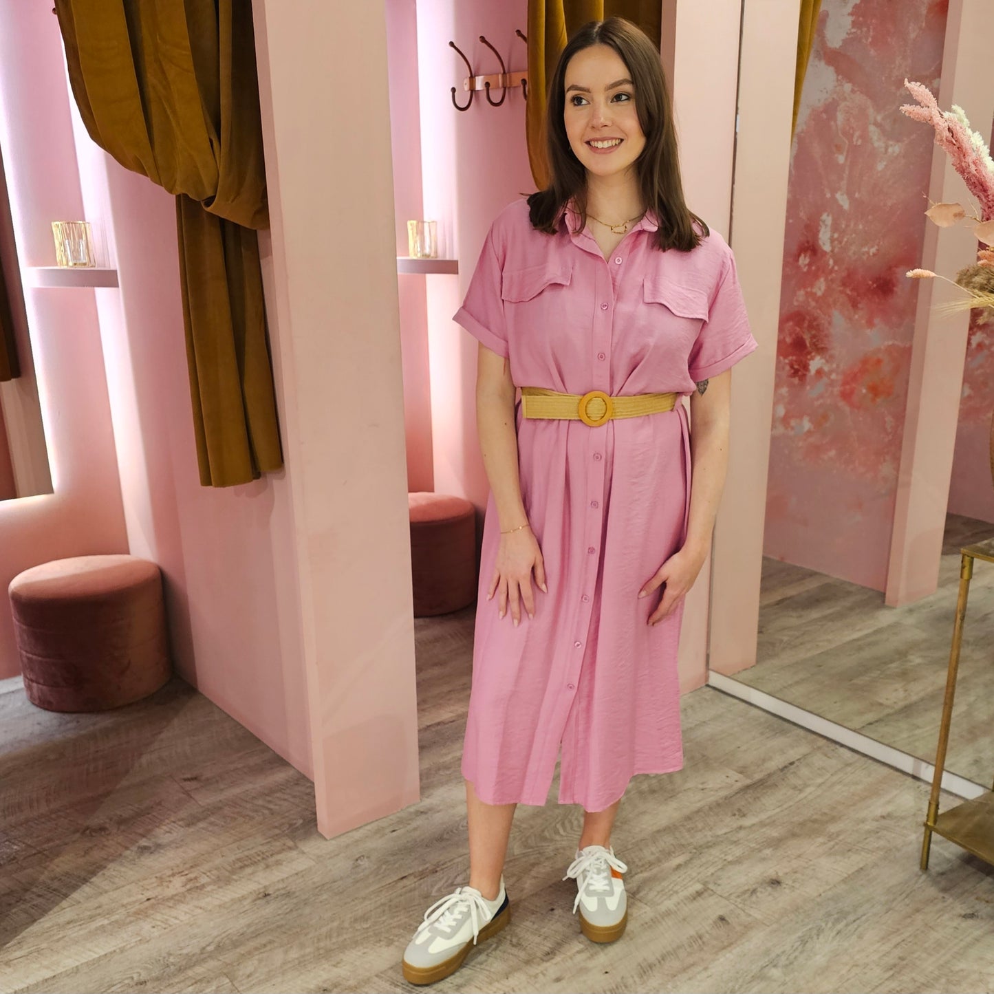 Casual belt dress 0249 Roze