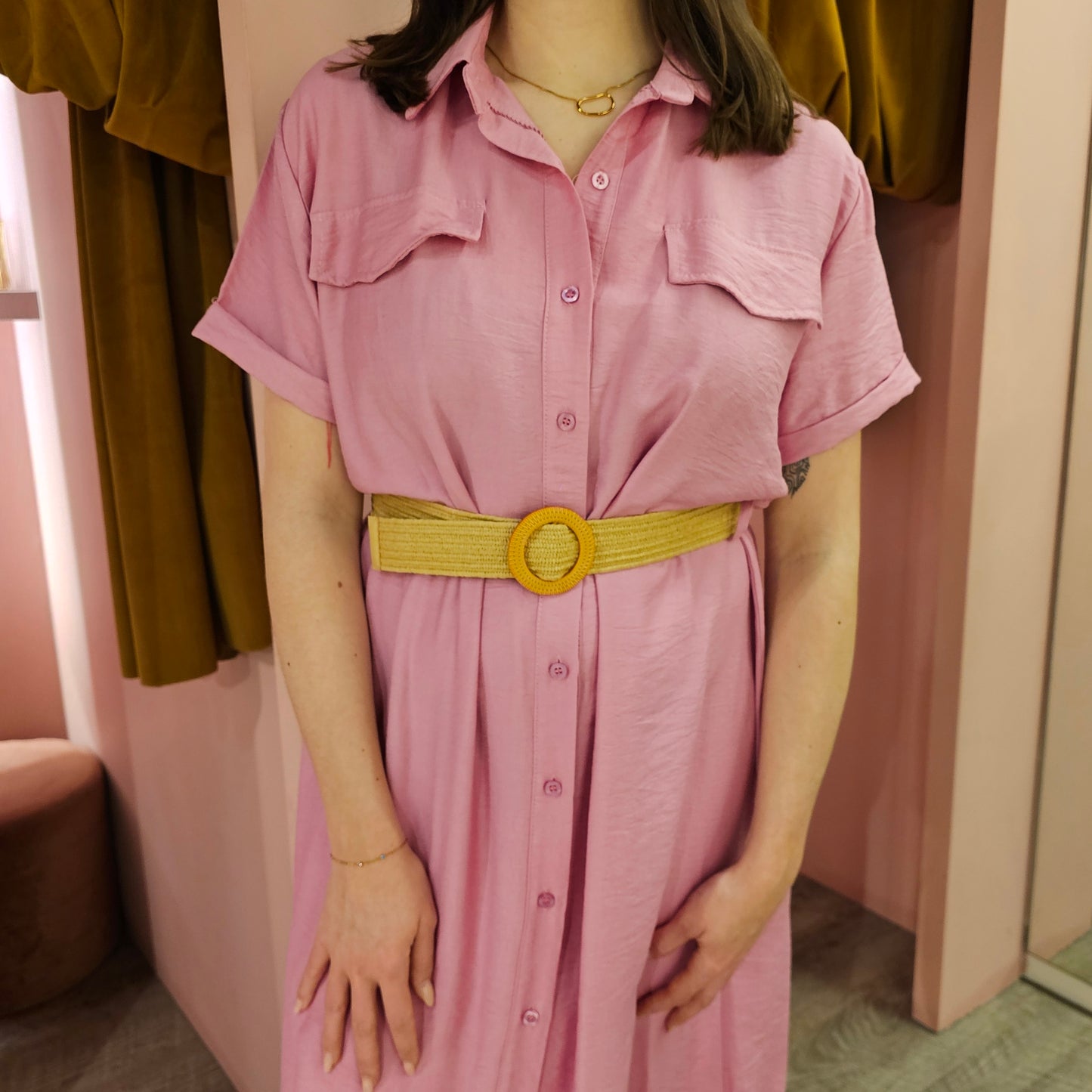 Casual belt dress 0249 Roze