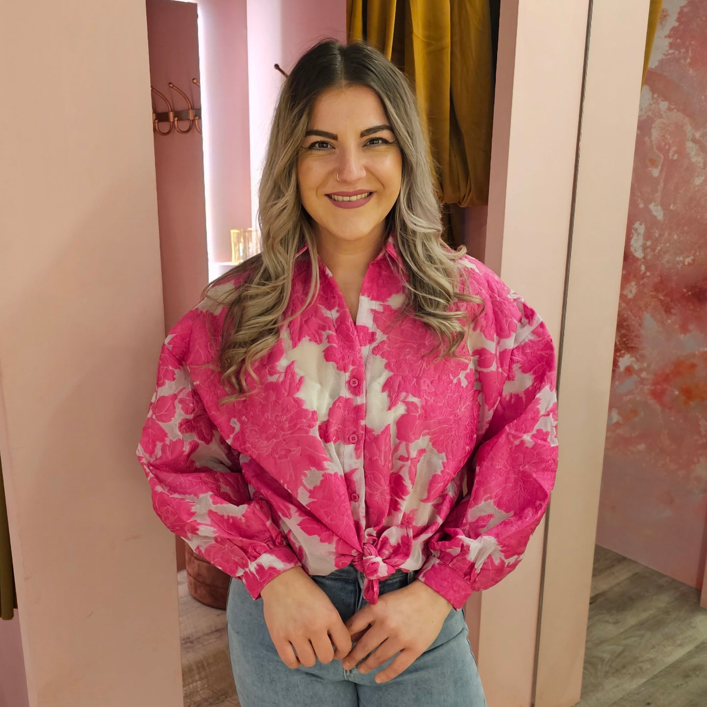 Puffy flower blouse 8799 Roze
