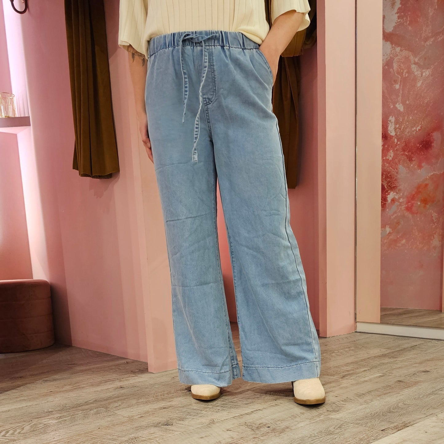 Wide leg denim elastiek 656 Blauw