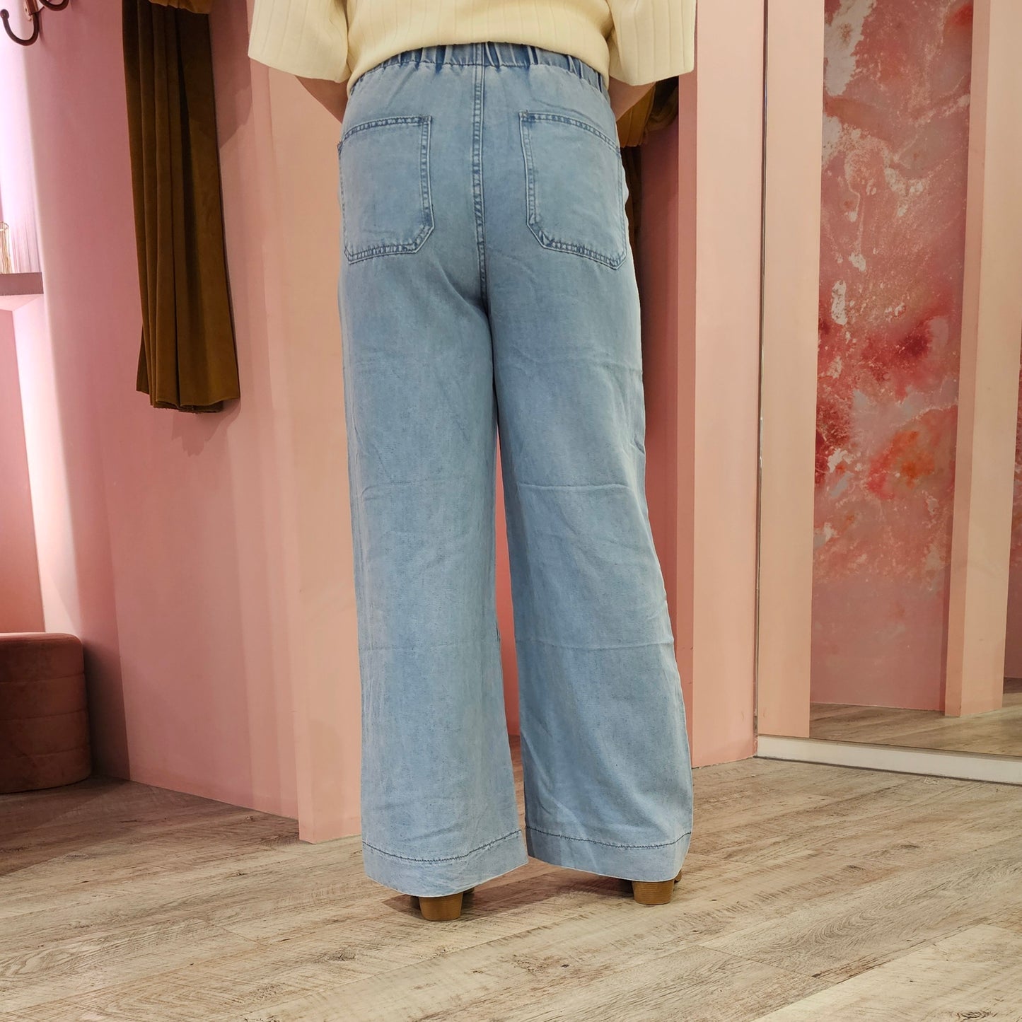 Wide leg denim elastiek 656 Blauw