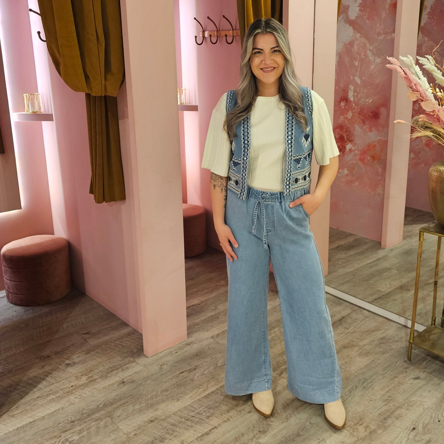 Wide leg denim elastiek 656 Blauw