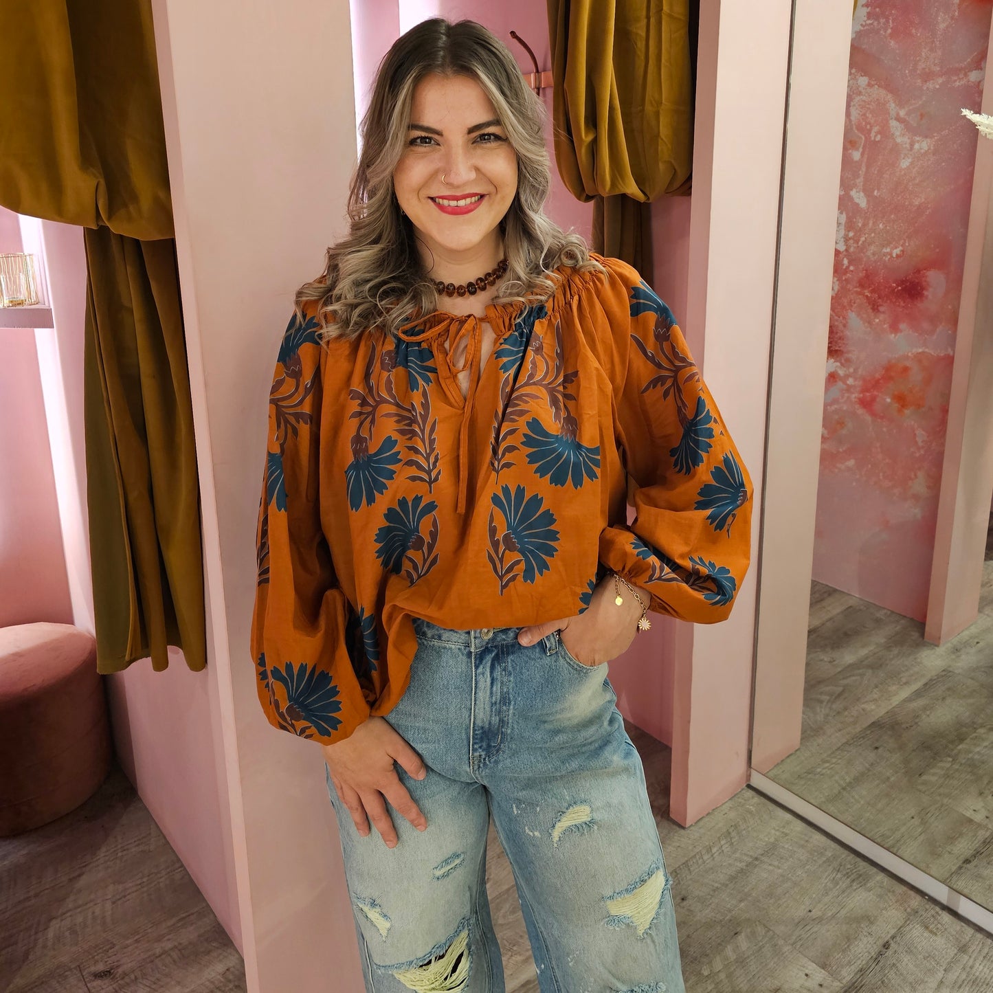 Puffy flower blouse 51891 Terracotta