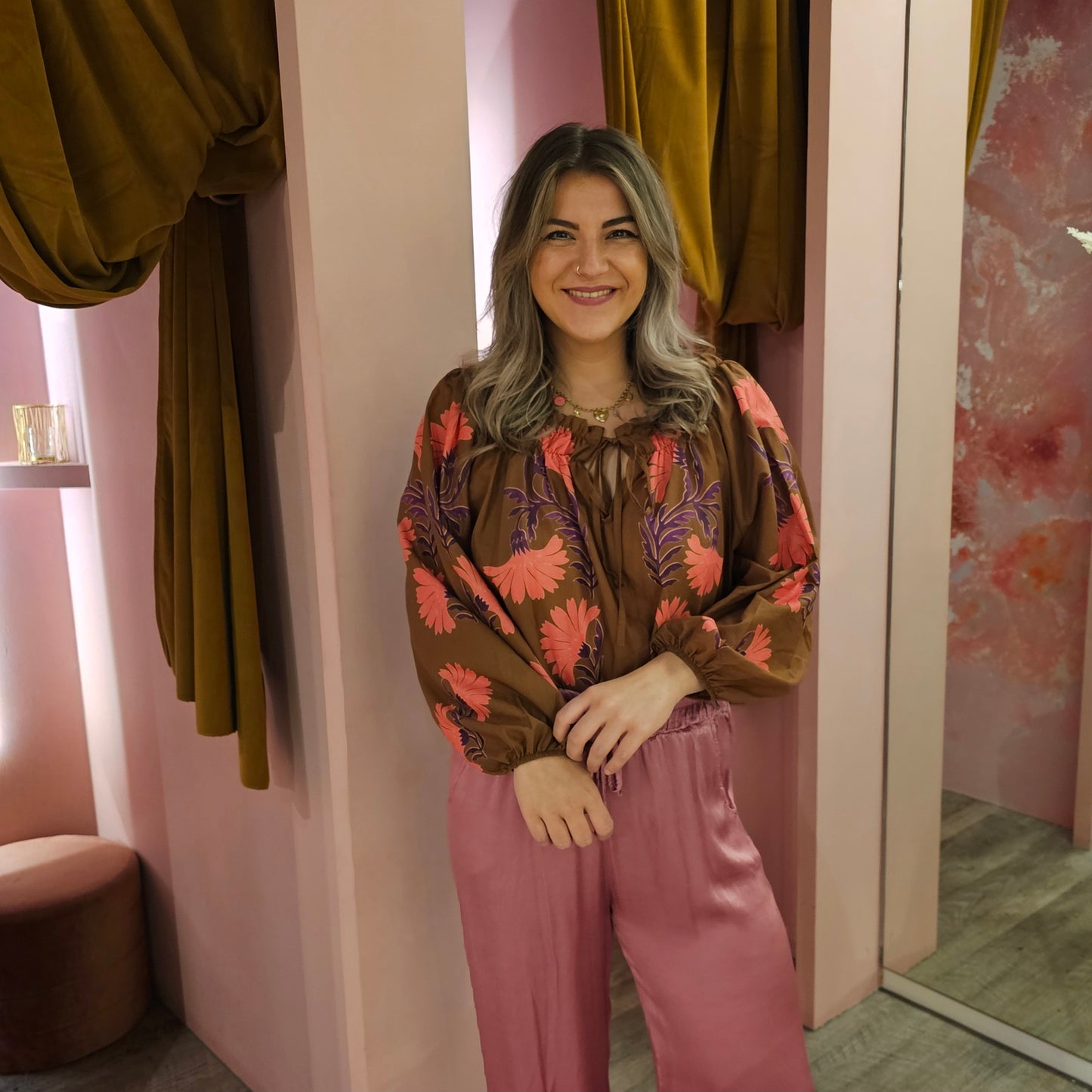 Puffy flower blouse 51891 Bruin