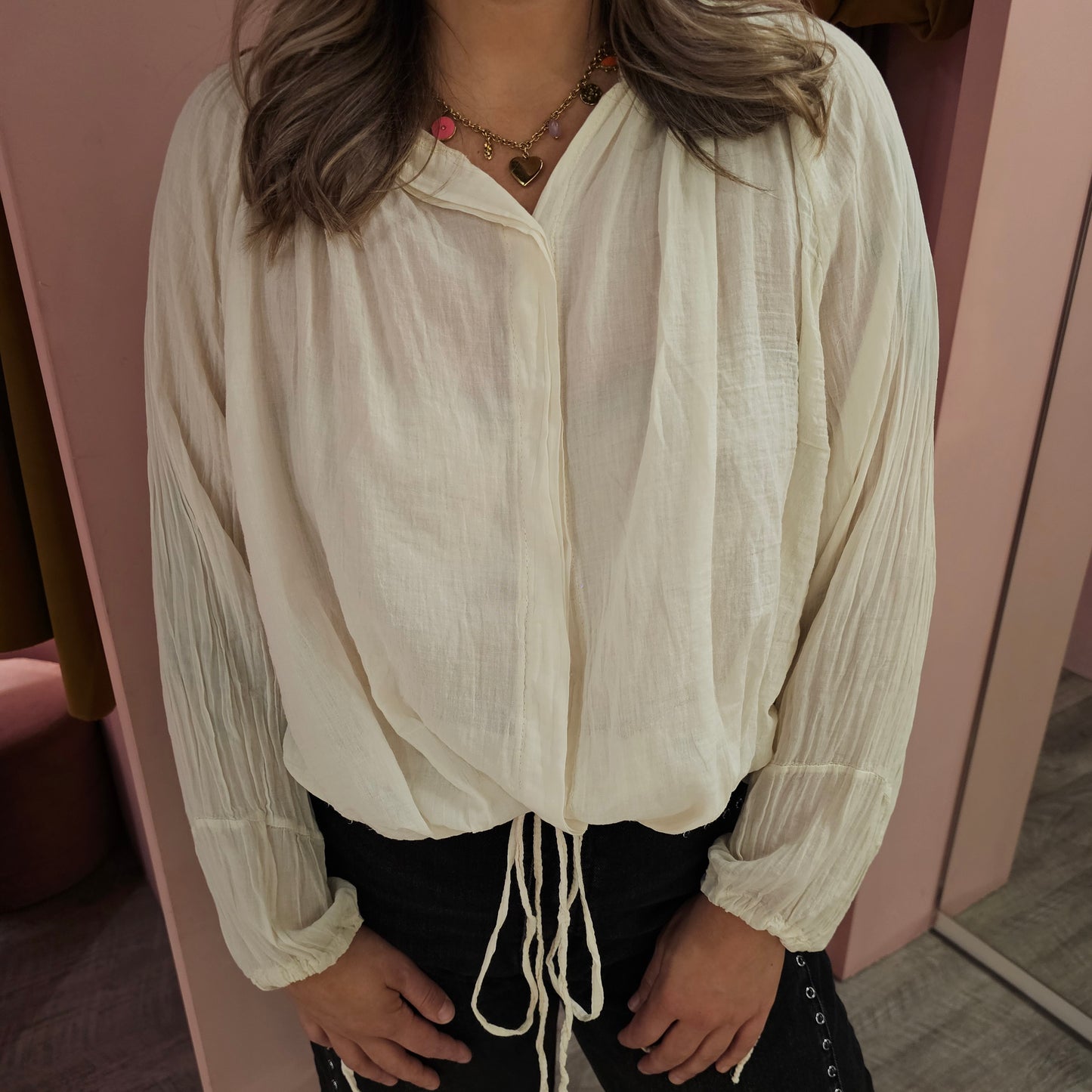 Katoenen strikblouse 85053 Ecru