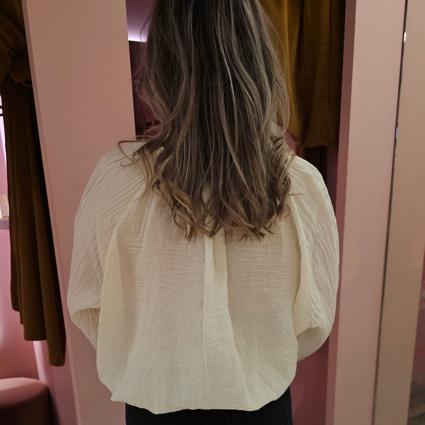 Katoenen strikblouse 85053 Ecru