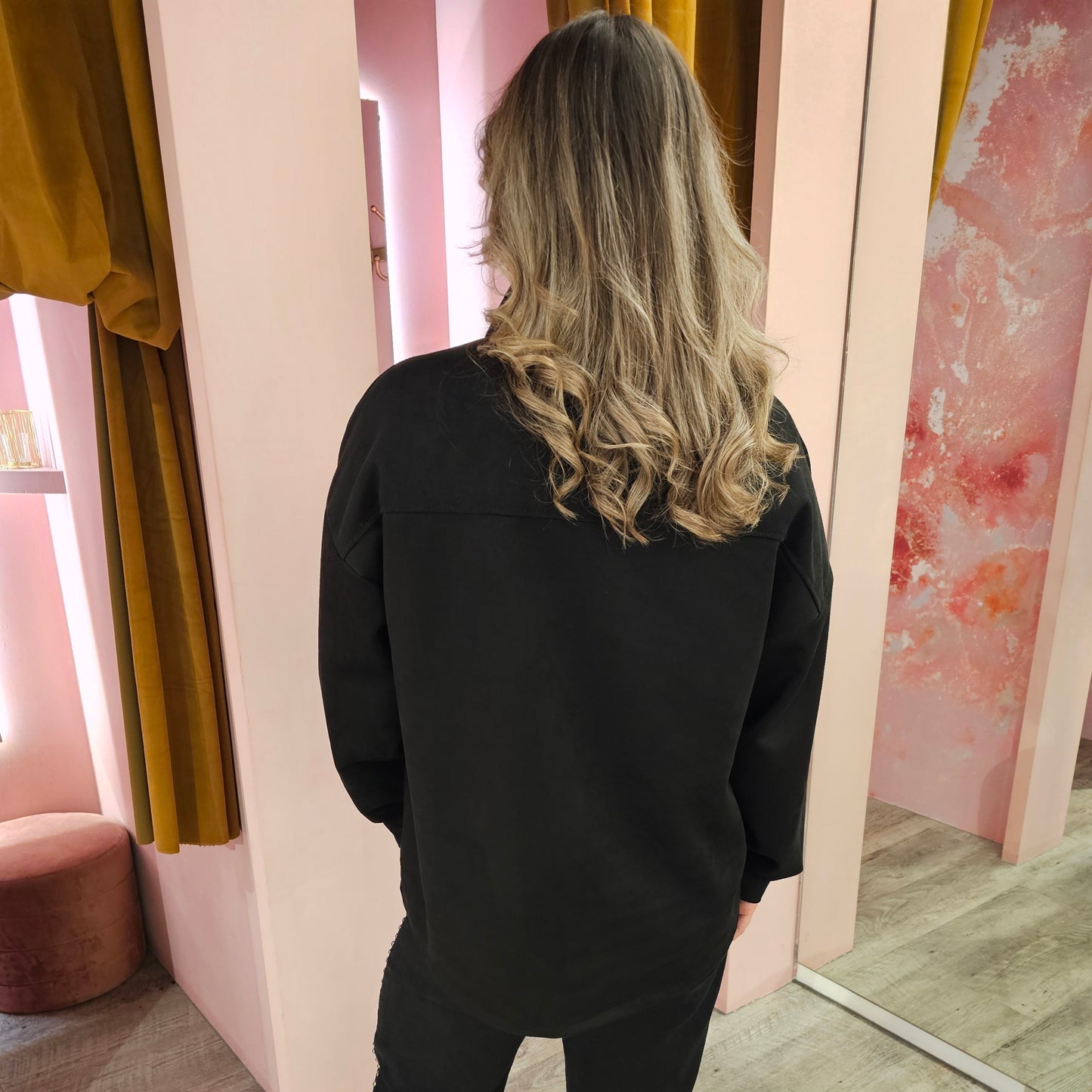 Suedine franjeblouse 87041 Zwart