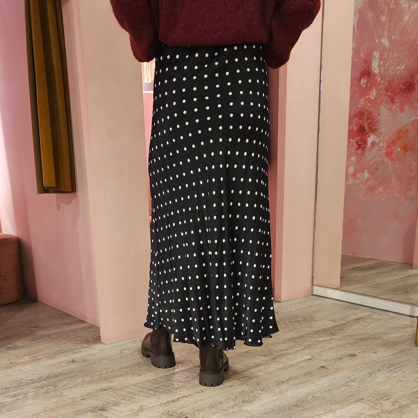 Polka dots satinlook 03843 zwart