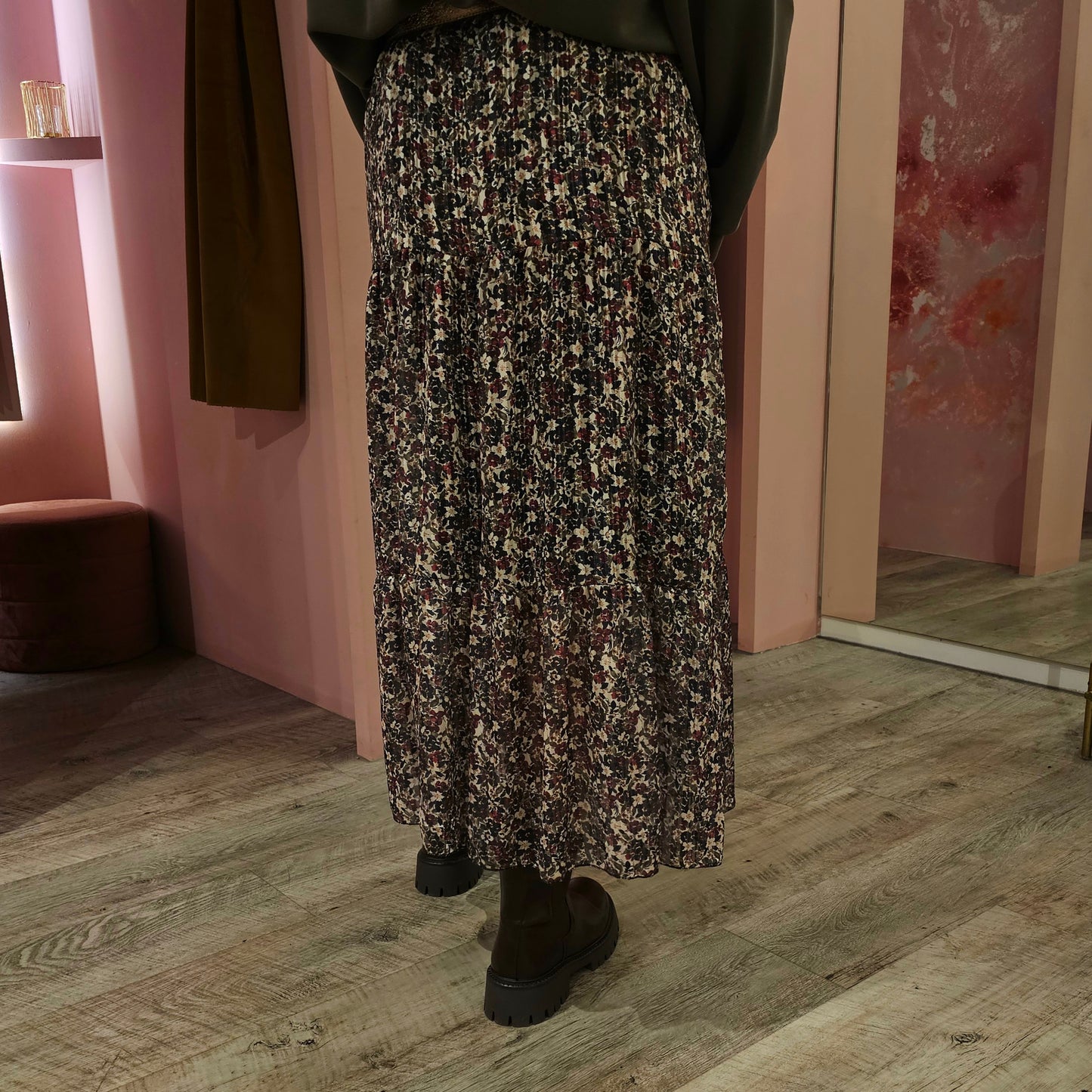 Flower midi rok 97052 zwart