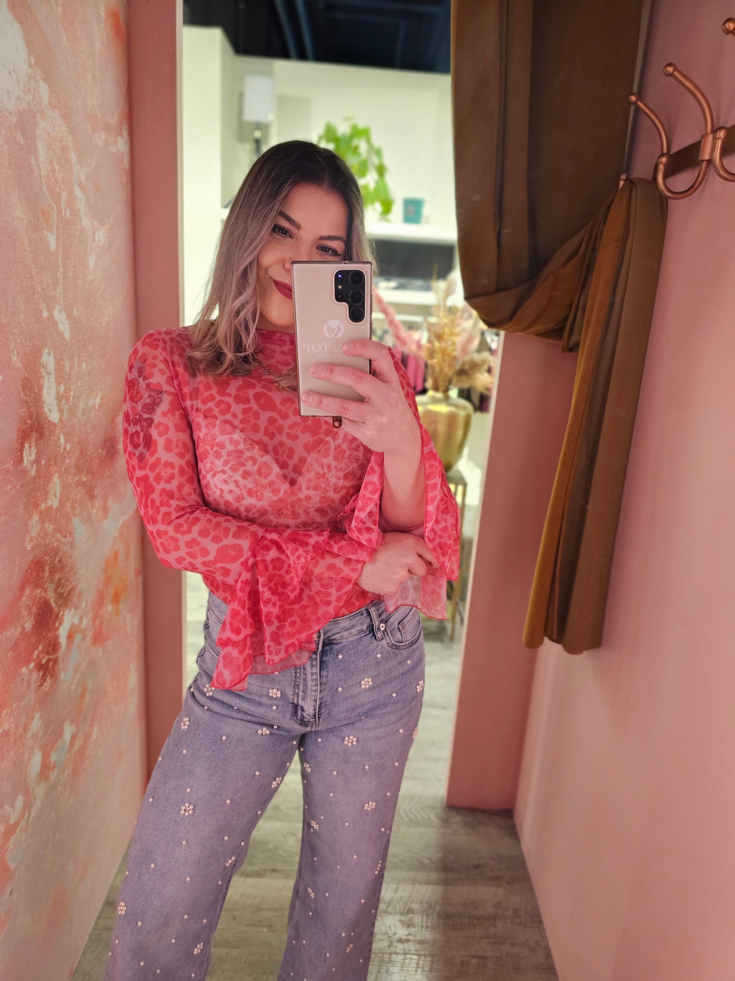 Mesh leopard trompetmouw 6207 Roze
