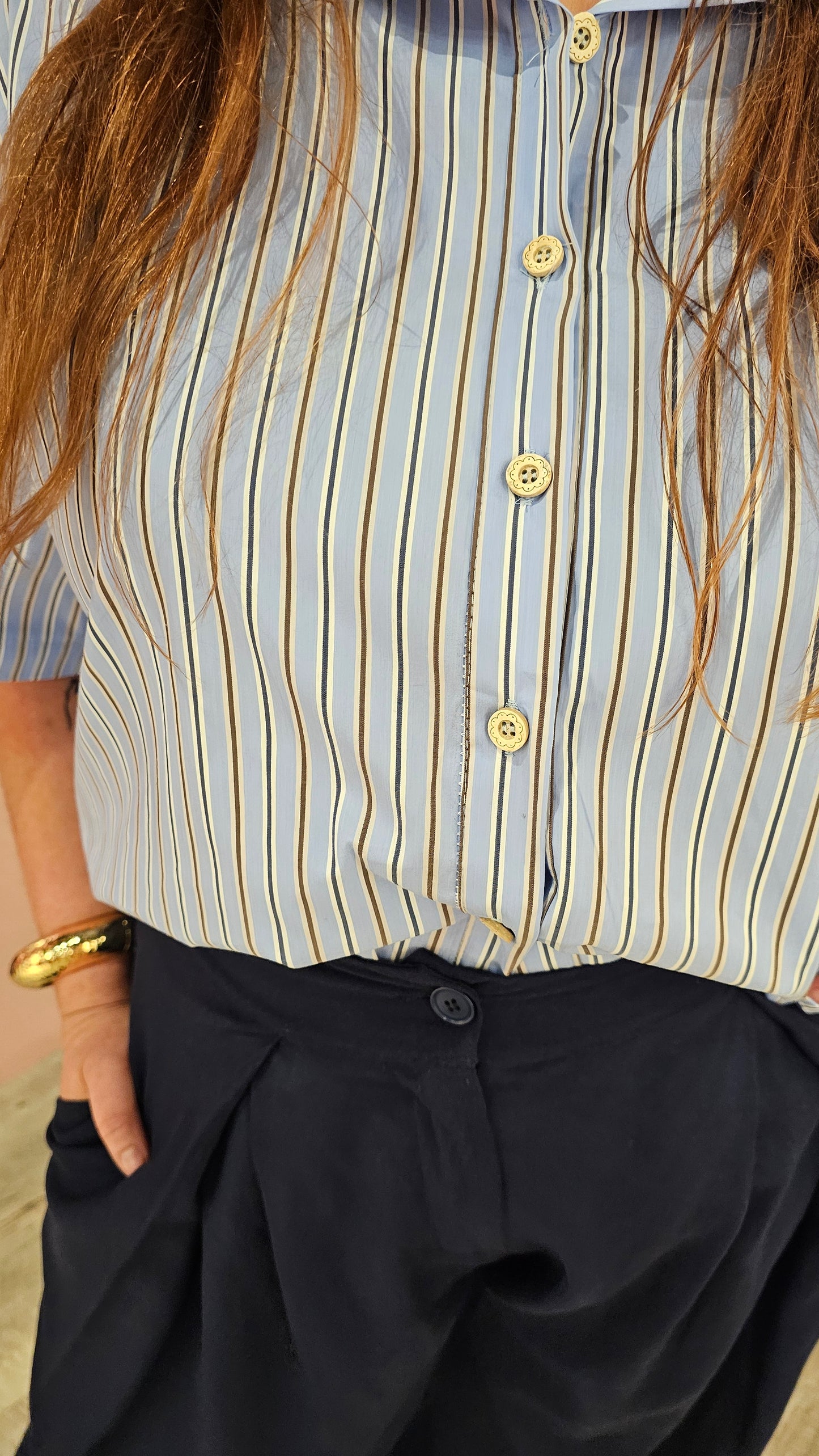 Korte blouse strepen 26307 Blauw