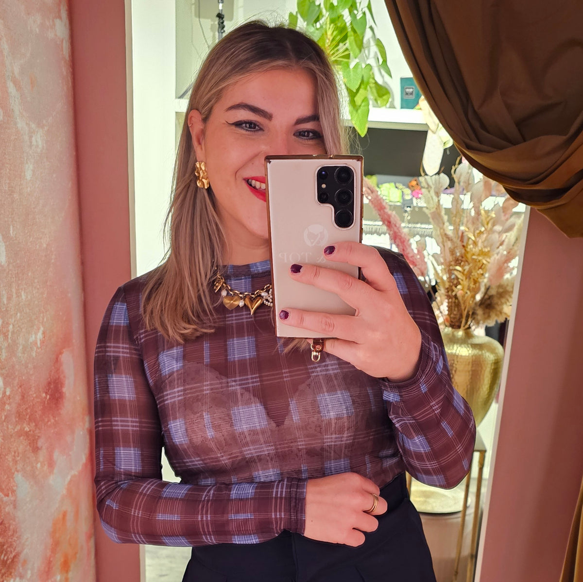 Meshtop geruit 62005 Blauw