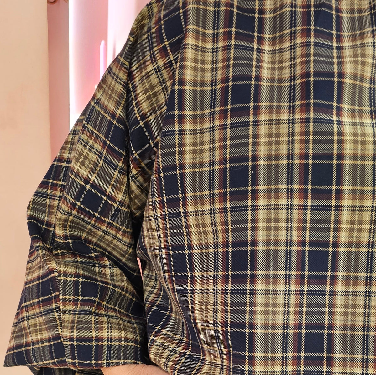 Geruite blouse pofmouw 7349 Blauw