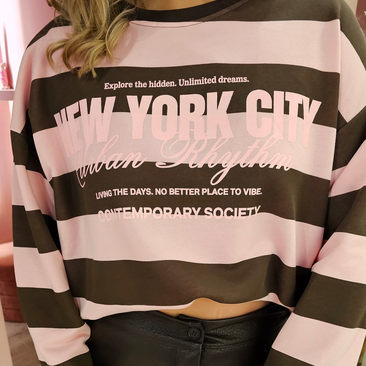 Trui New York gestreept 3022 Roze