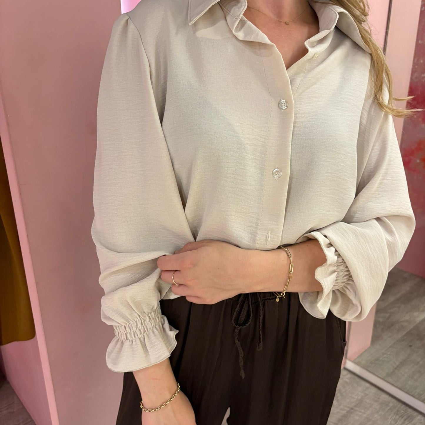 Blouse basic ruffle 21508 Beige