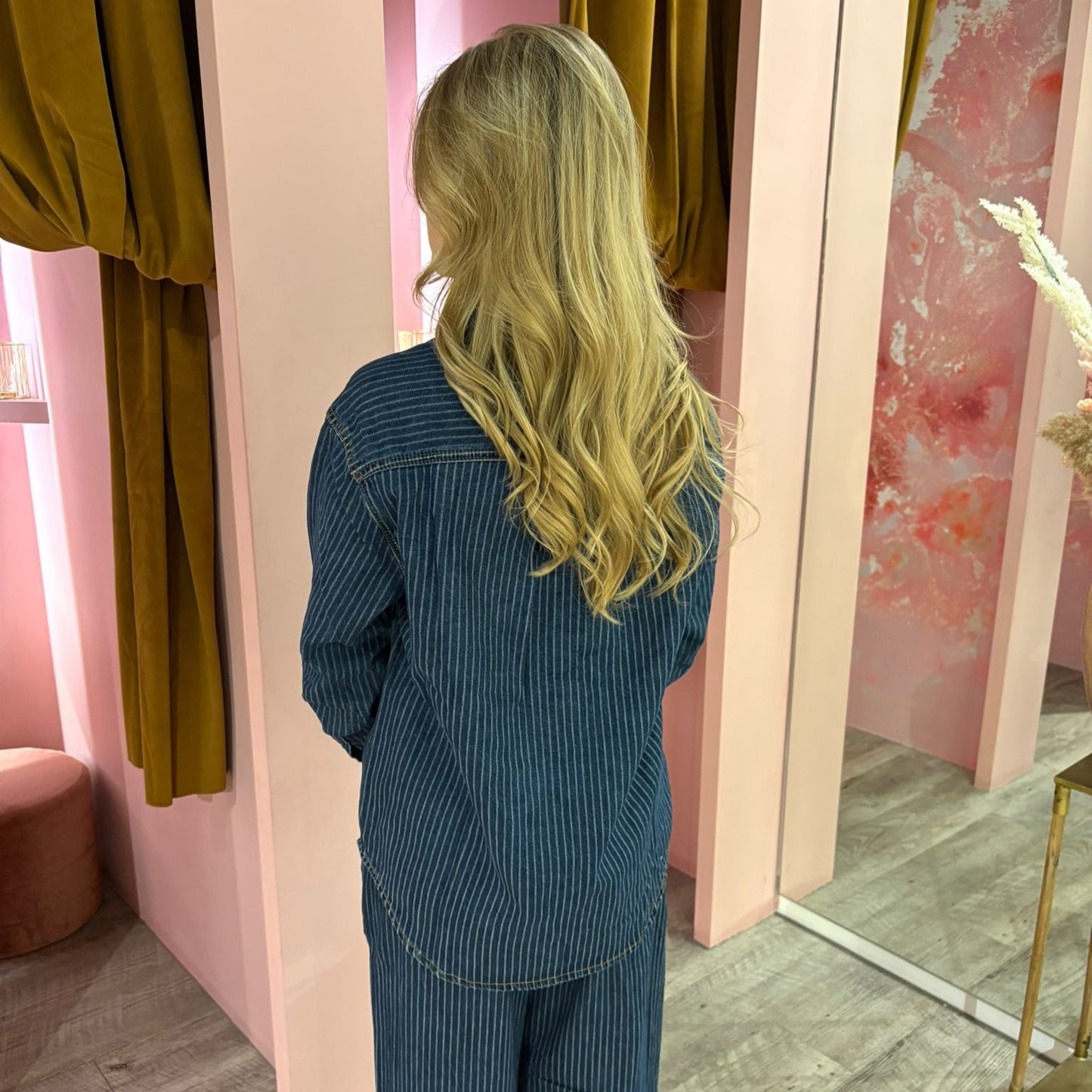 Krijtstreep denimblouse oversized 8615 Blauw