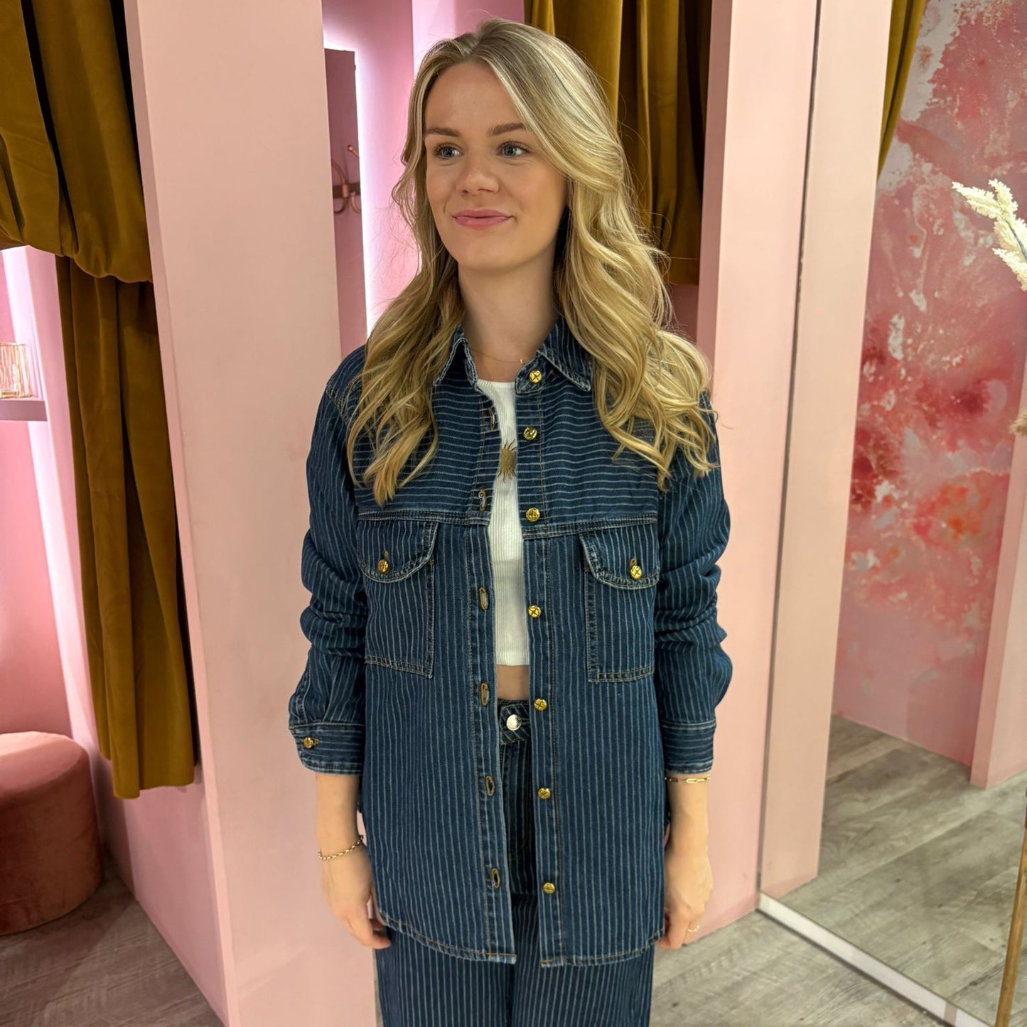 Krijtstreep denimblouse oversized 8615 Blauw