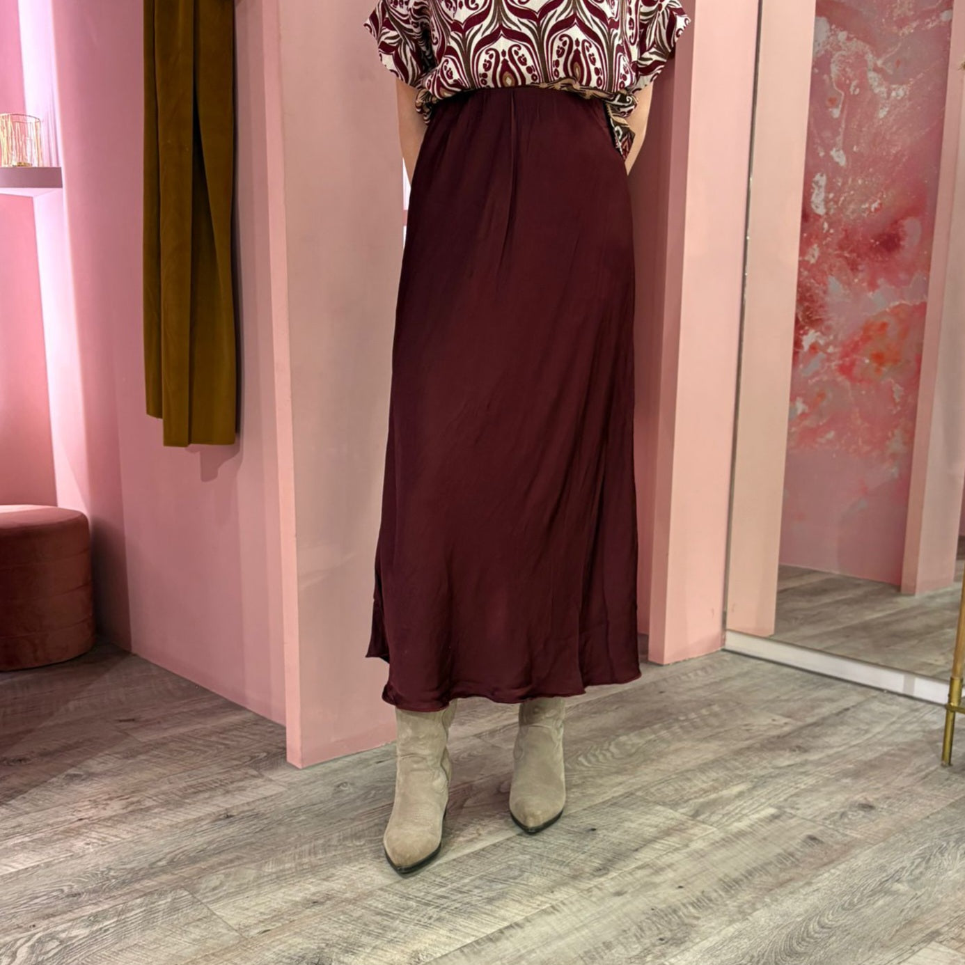Midi satinlook 21-402-2 Burgundy