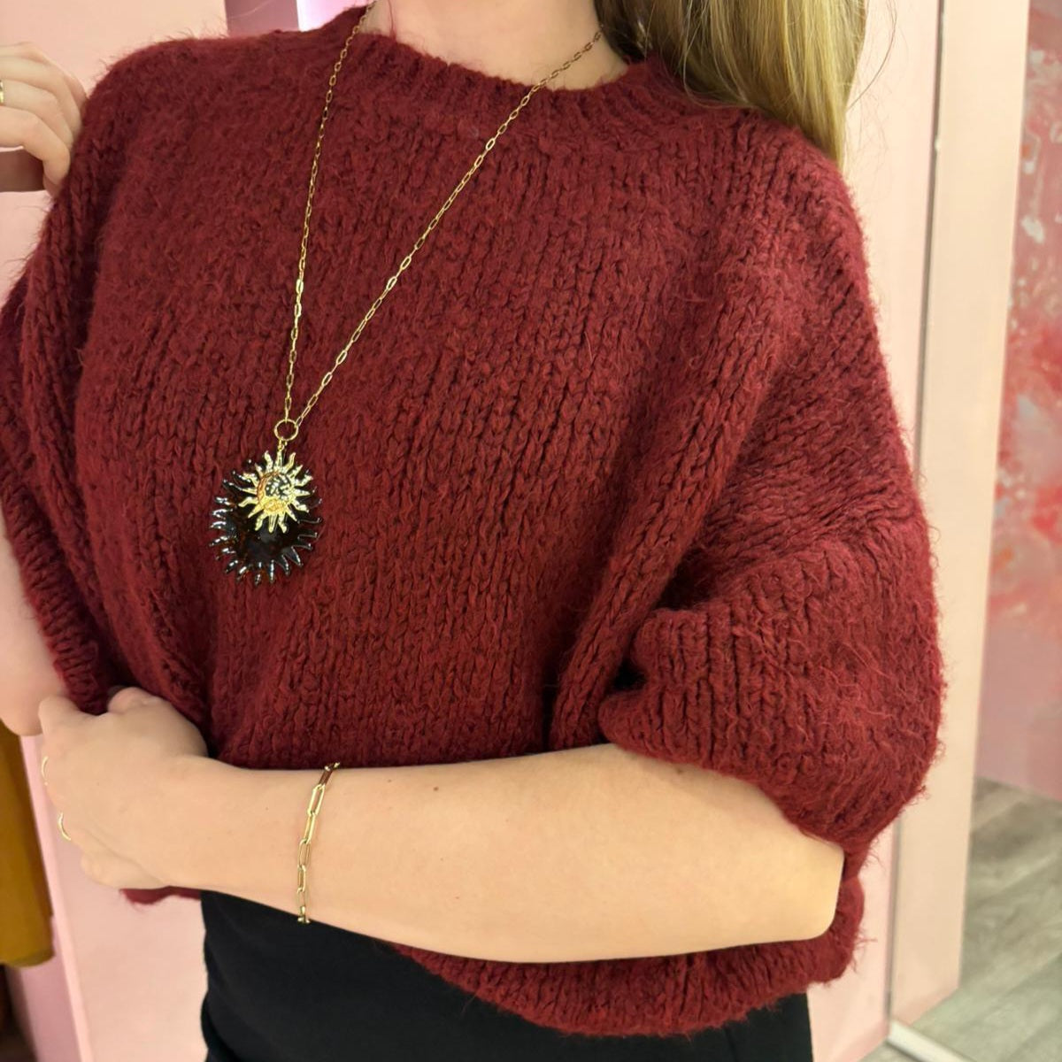 Knit short sleeve 30128 Burgundy