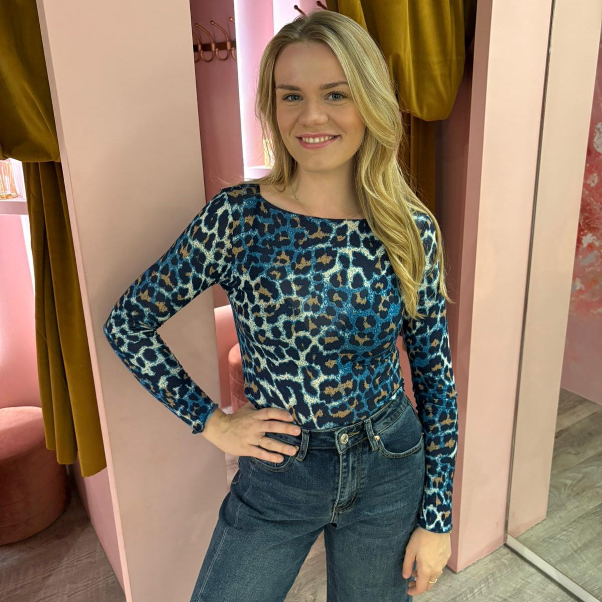 Leopard top 23171 Blauw