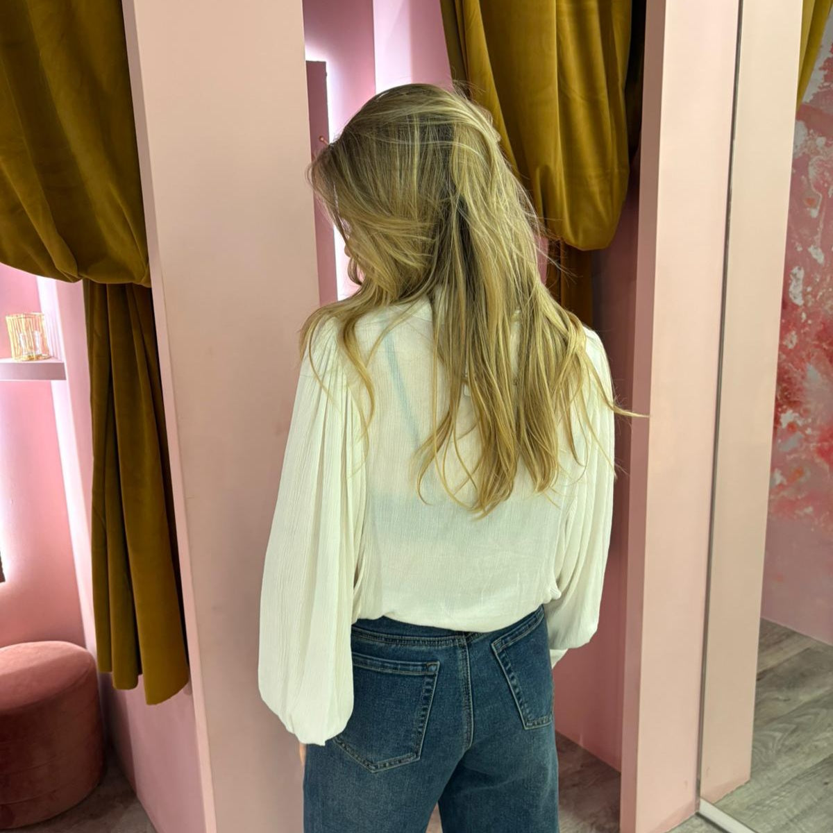 Strikblouse pofmouw 20650-2 Ecru
