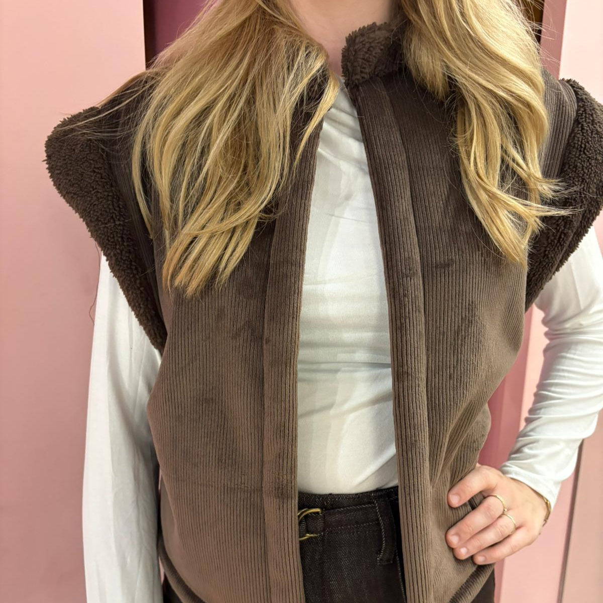 Gilet rib teddy 50066 Bruin