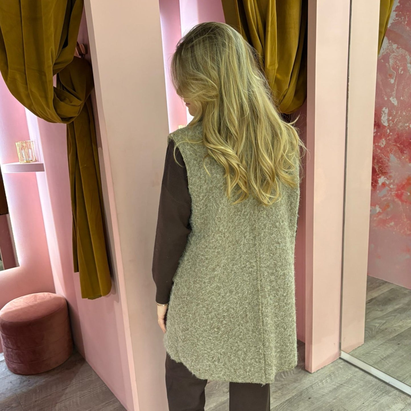 Teddy gilet lang 5211 Beige