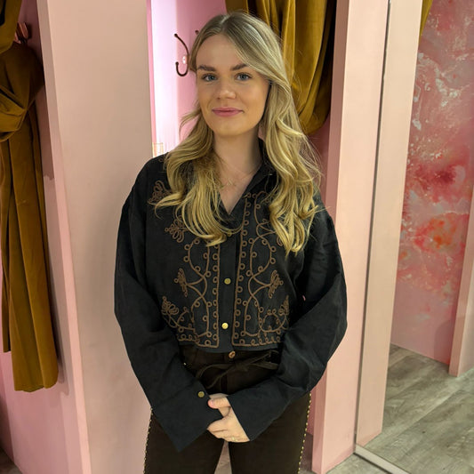 Western crop blouse 9014 zwart