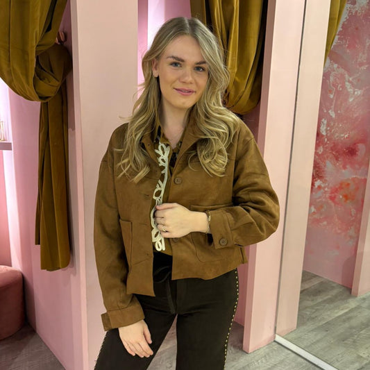 Suedine crop jas 01231 Camel