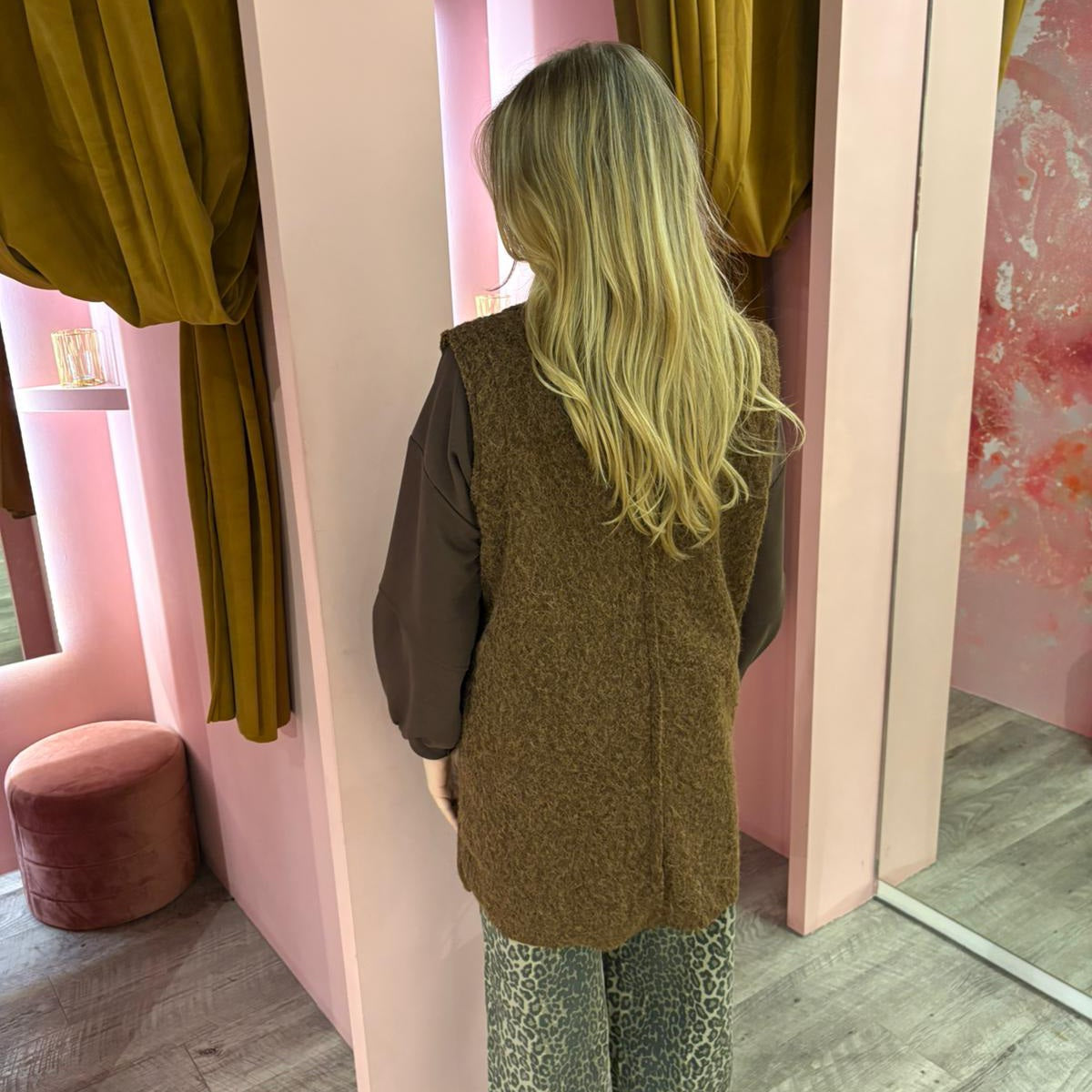 Teddy gilet lang 5211 Bruin