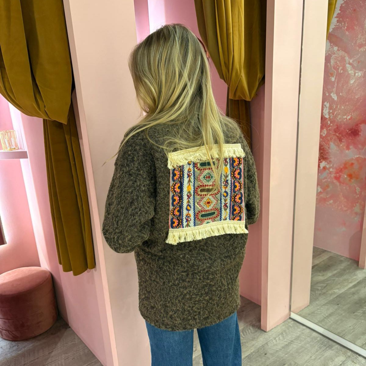 Oversized boho vest 5698 Bruin