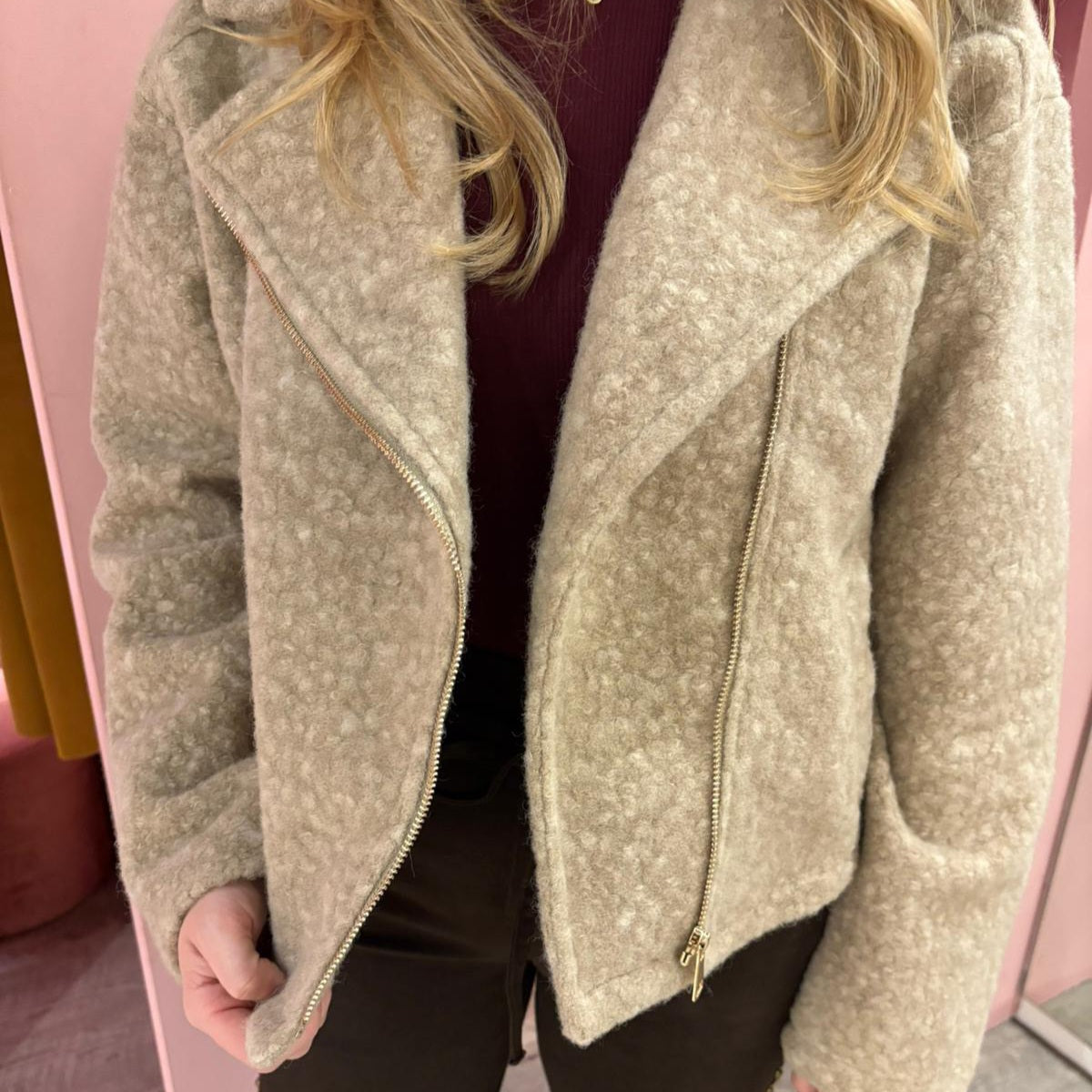 Teddy jacket kort 11913 Beige