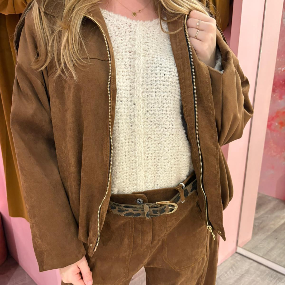 Oversized bomber suedine 31109 Camel
