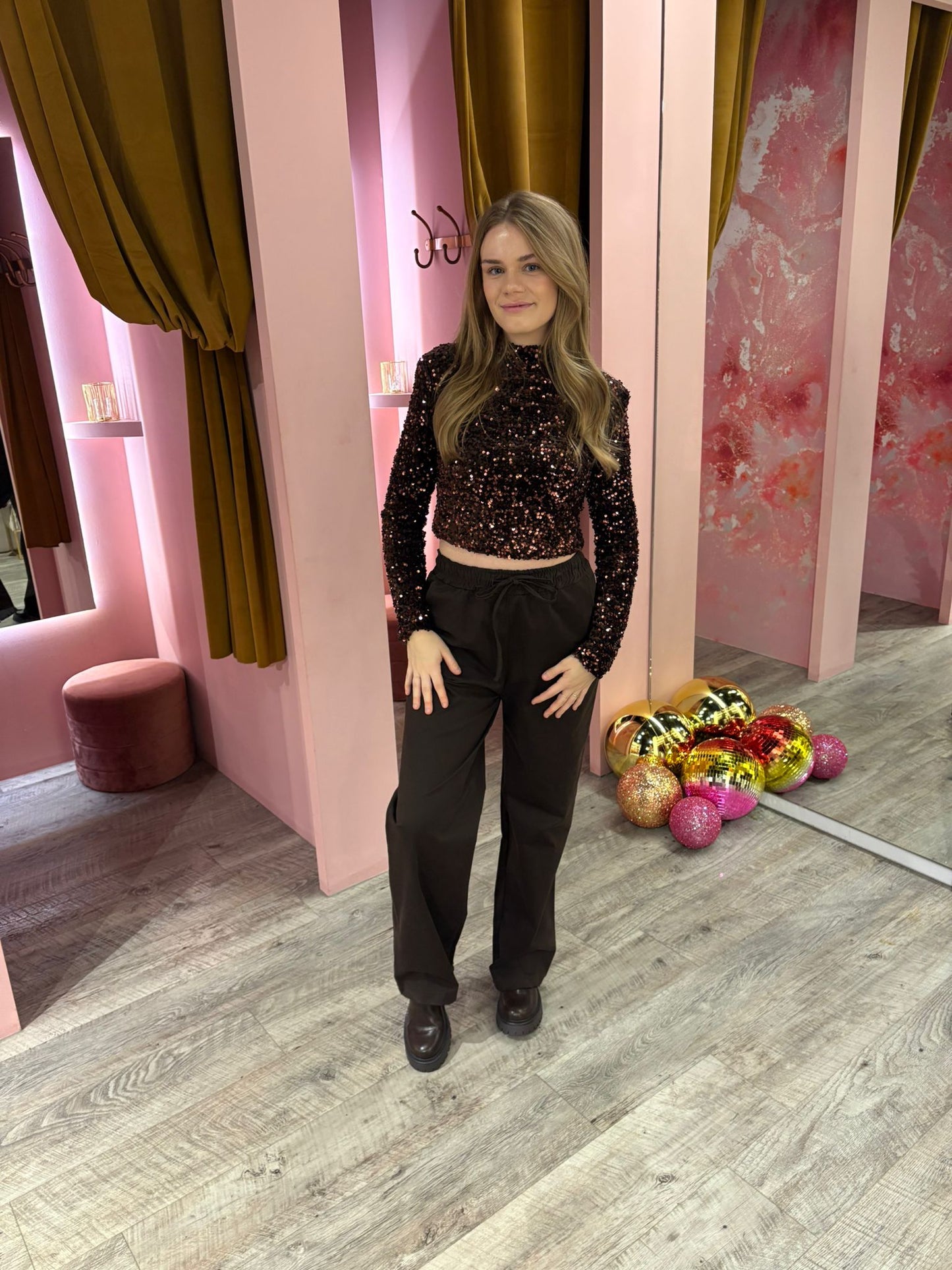 Velvet sequin top 240096-2 Bruin