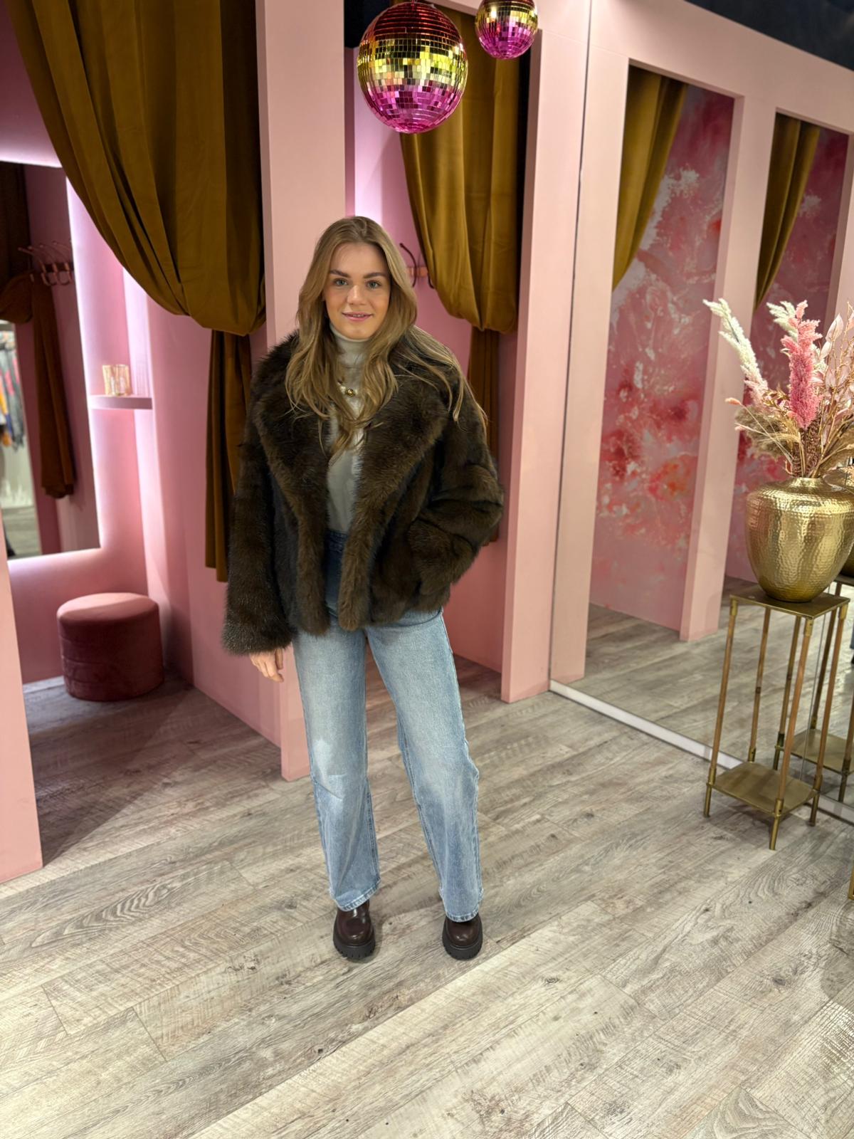 Fake fur korte jas 8773 Bruin