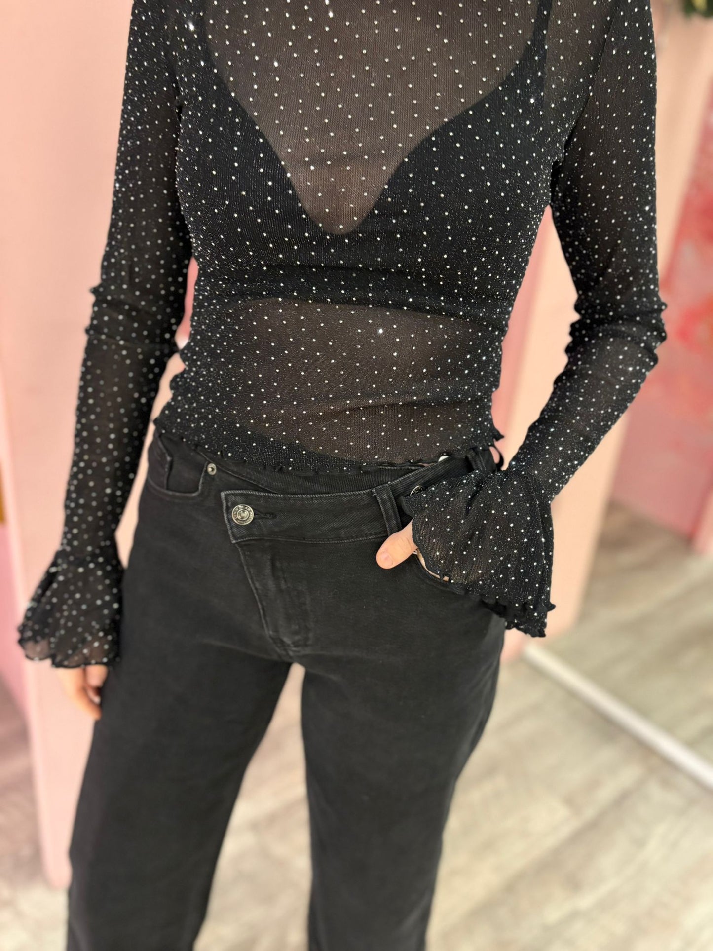 Glitter top mesh 15647-2 Zwart