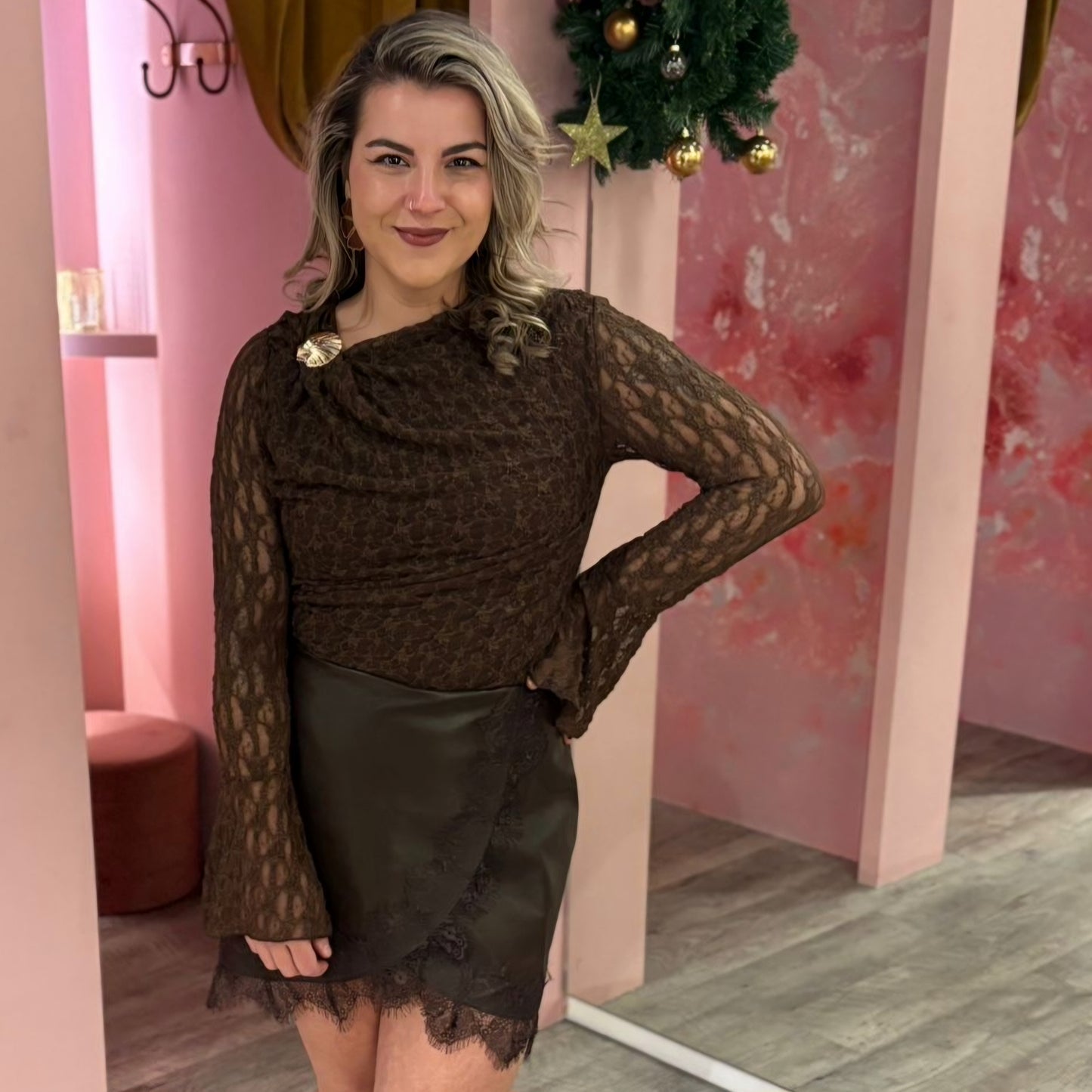 Lace top broche 38075 Bruin