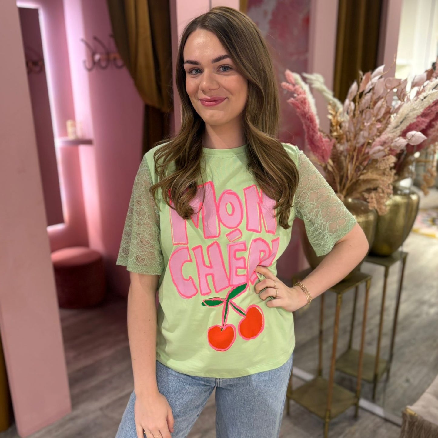 T-shirt kanten mouw 51675 Lime