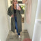 Jas stof lang 22137 Olijfgroen