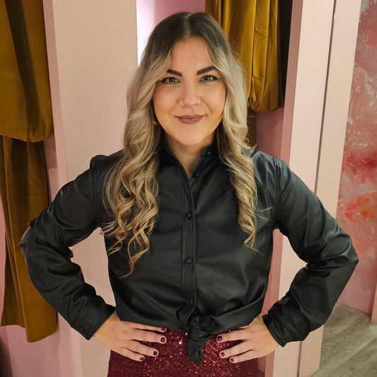 PU blouse 9621 Zwart