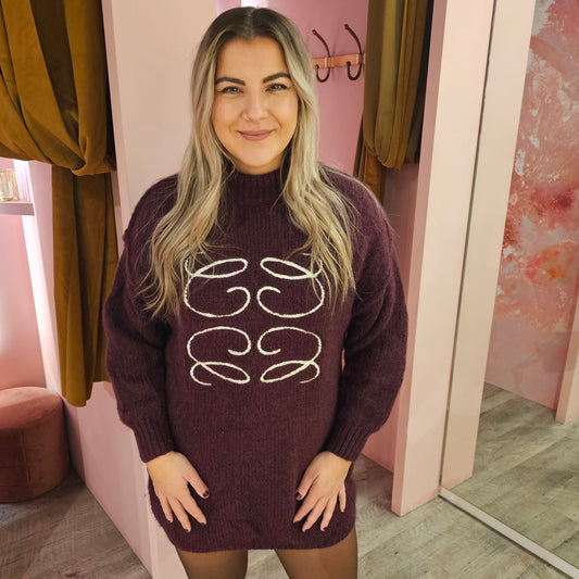 Knit trui lang 233286 Bordeaux