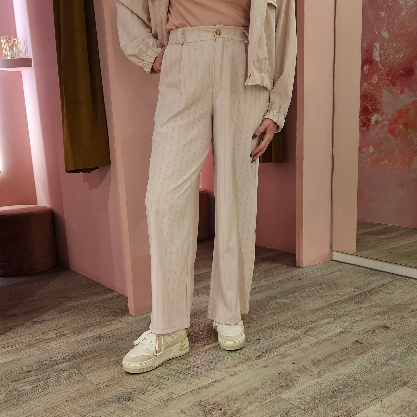 Krijtstreep broek set 9290 Roze