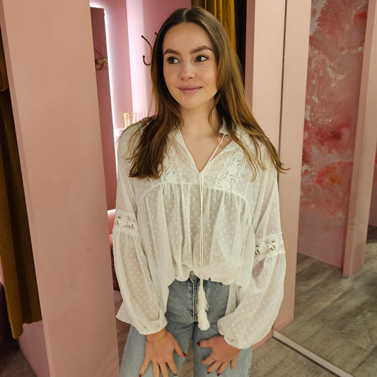 Blouse bolletjes 9389 Wit